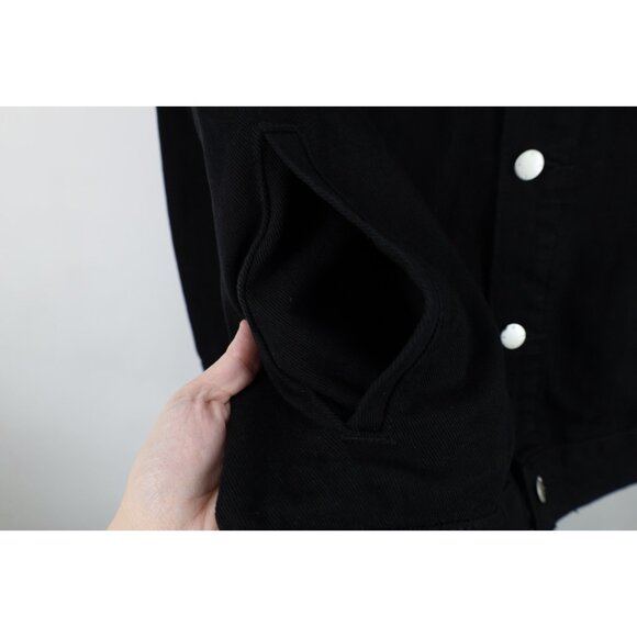 WESC Streetwear Mens Large Hardcore Happiness Smiley Face Denim Trucker Jacket - Picture 6 of 16